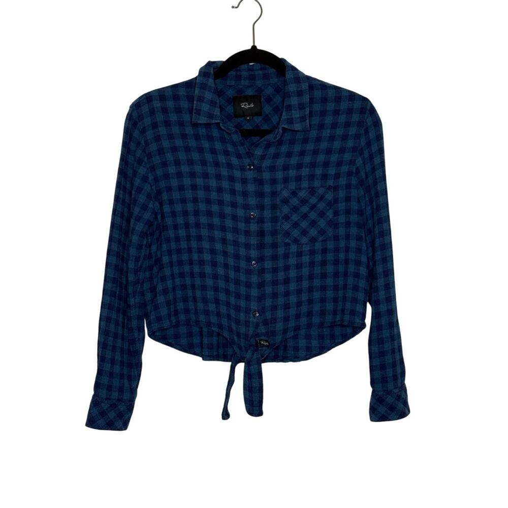 Rails Linen Blend Plaid Tie-Front Button Down Shirt – Size M